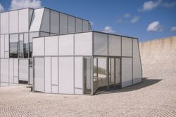 Modern style building with stair on block stone ground