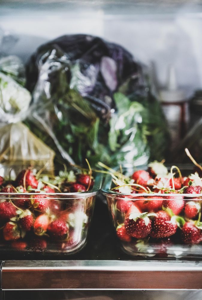 Strawberries in glass containers