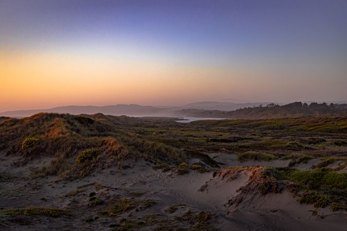 Hills near the coast at sun set