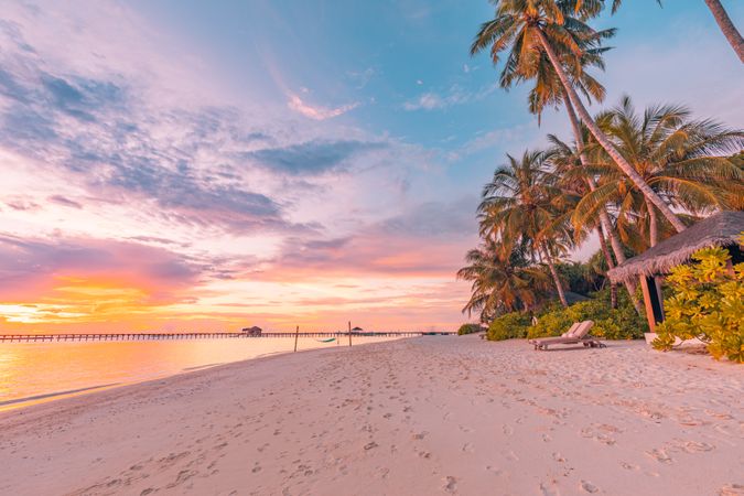 Sunset at a beautiful beach in the Maldives