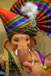 A beautiful idol of Lord Ganpati on display at a workshop in Mumbai, India for the festival of Ganesh Chaturthi