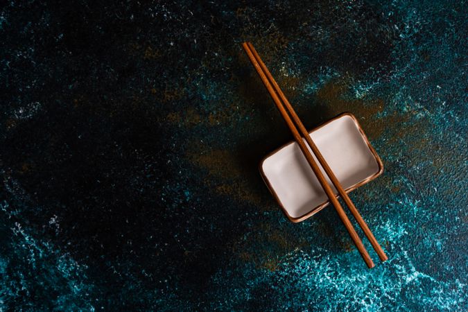 Chopsticks with ceramic dish for dipping sauce