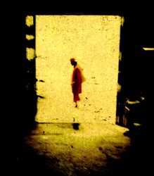 Silhouette of man in doorway in India