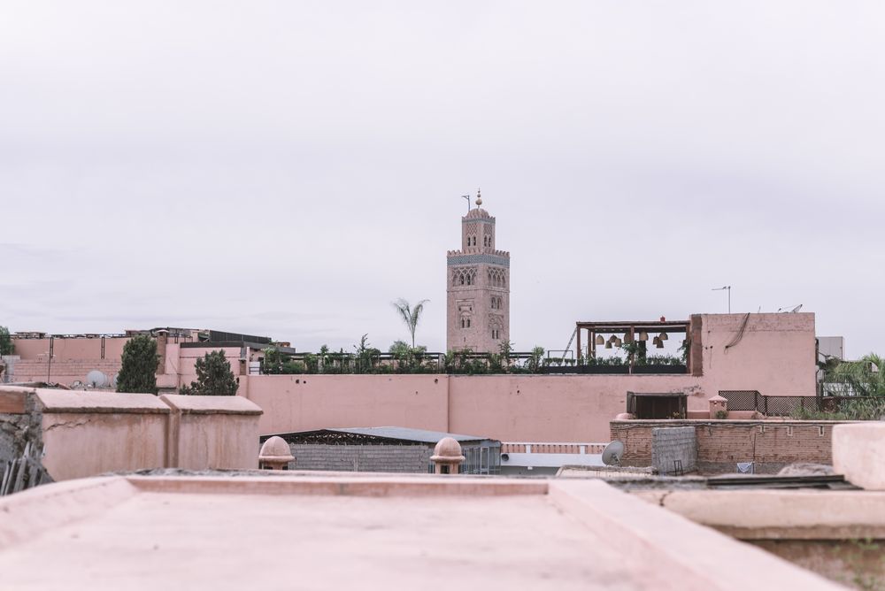 Arabic tower in middle of city