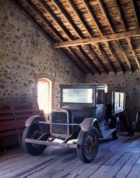 A classic 1925 Chevrolet truck is housed inside the Child-Kleffner Ranch's big barn, Helena, Montana PbYQ9b