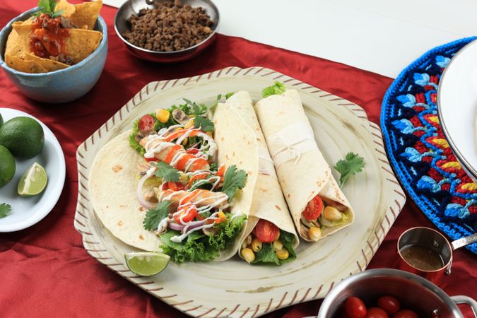 Chicken Gyros with Vegetables and Tzatziki Sauce, Open Chicken Wrap,