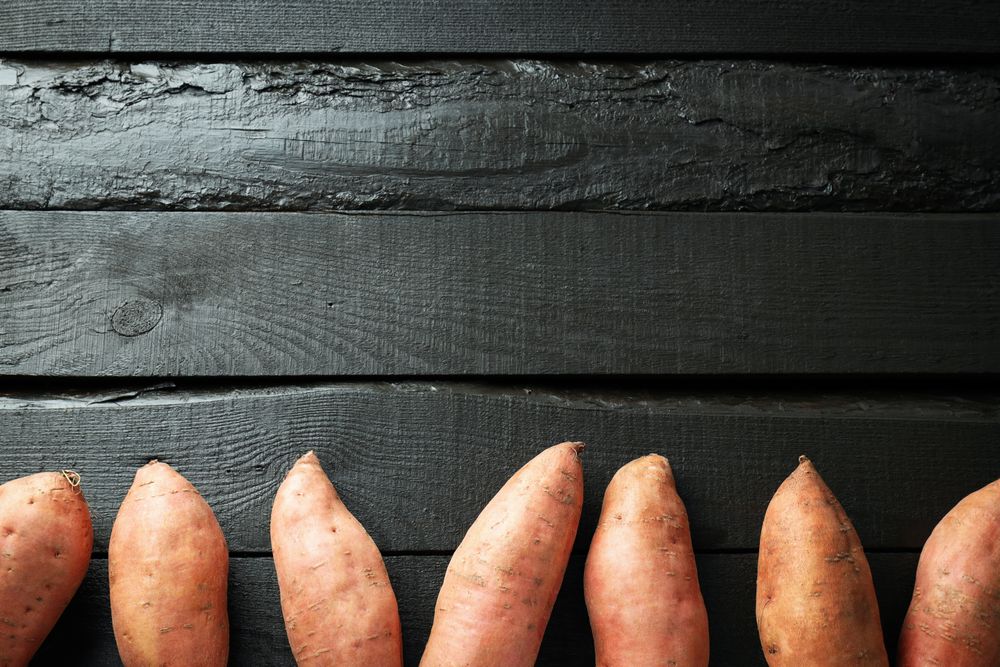 Concept of vegetables, sweet potato, space for text