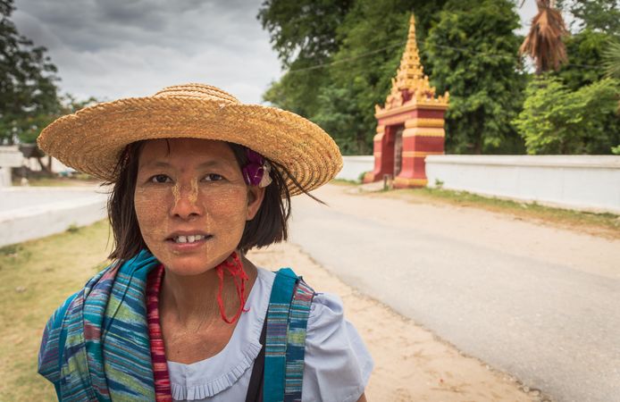 Bagan, Myanmar - June, 25 2012: woman with painted face