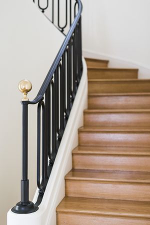 Classic wooden staircase with wide wooden steps