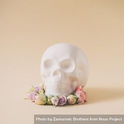 Skull with pink and purple spring flowers 0ywMG4