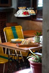 Tasty Sandwiches on kitchen table in village house