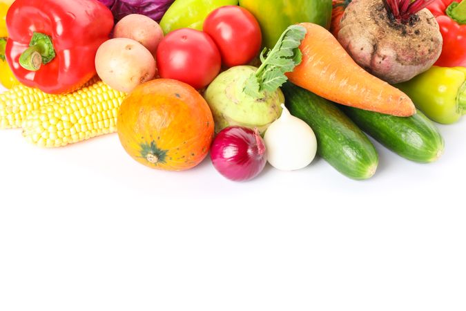 Composition with ripe vegetables isolated on plain background