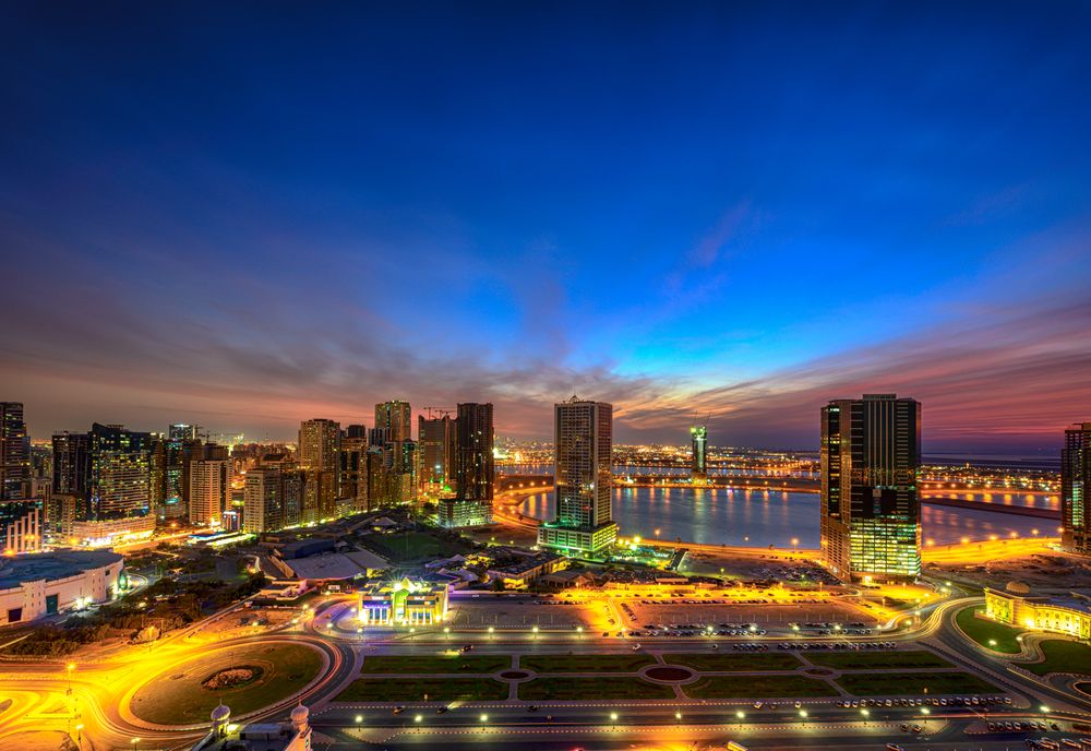 City skyline during night time