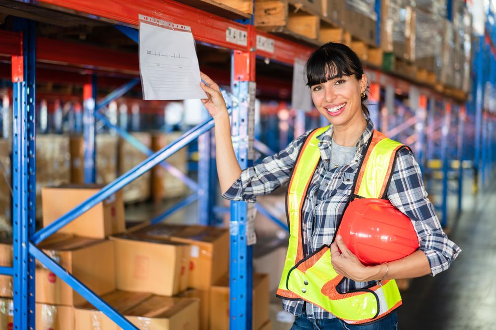 Factory woman working in warehouse