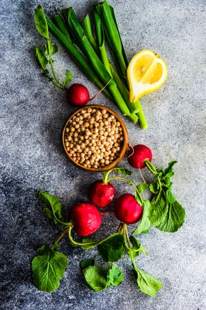 Fresh ingredients of radishes and chick peas