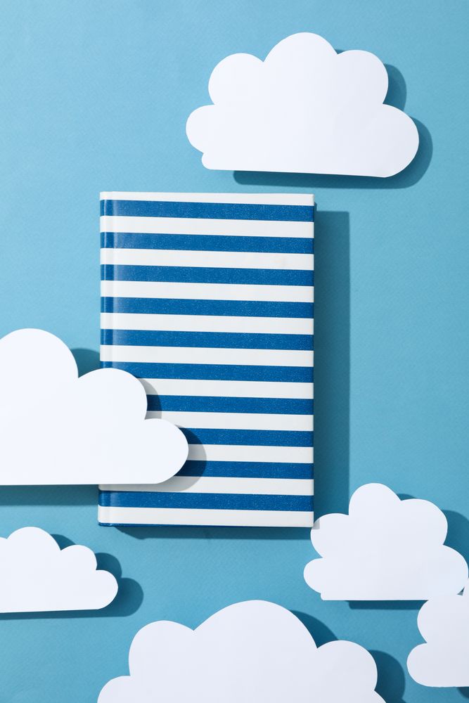 Concept of baby book or books for children, top view