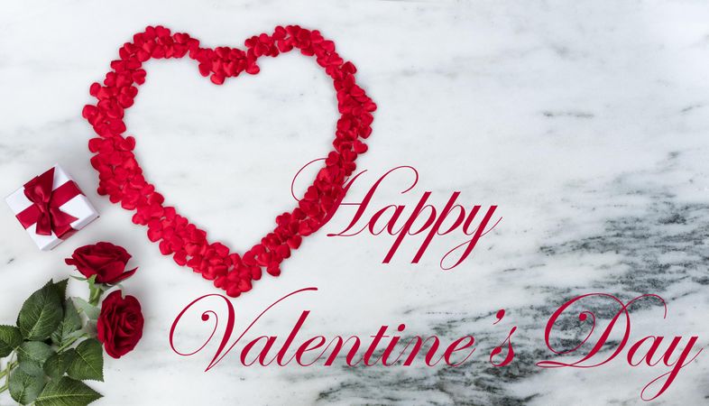 Hearts and gifts for Valentine’s Day with text message for the holiday season
