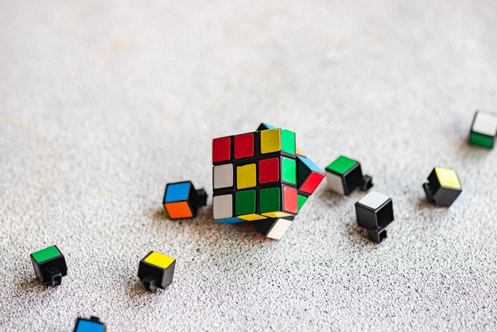 Rubik's cube details on the concrete background