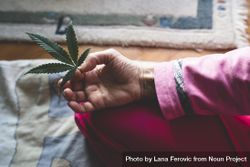 Woman holding marijuana leaf 5pk2x0