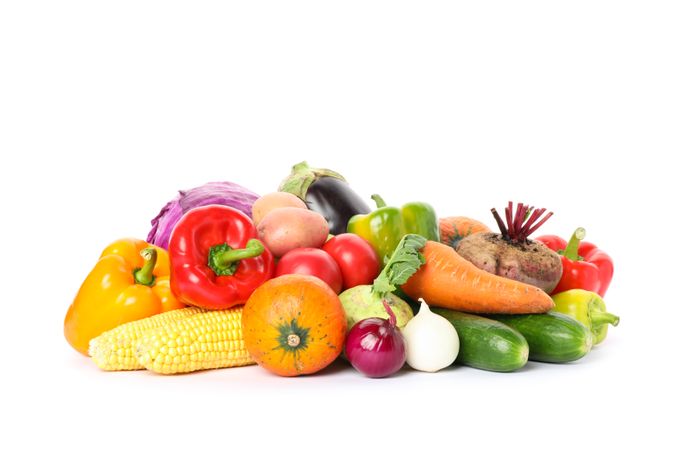 Composition with ripe vegetables isolated on plain background