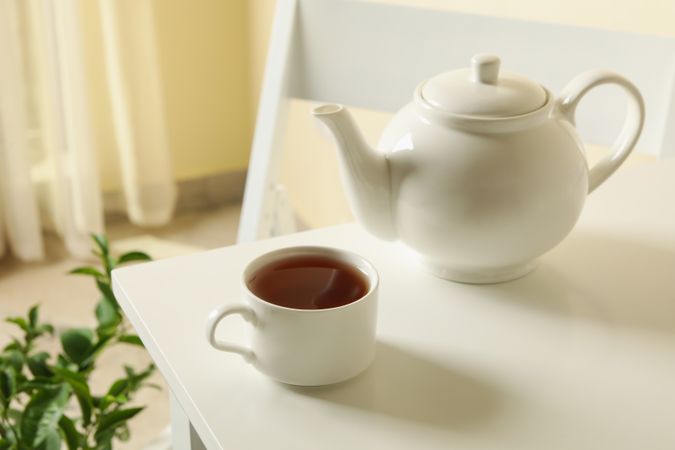 Concept of breakfast with tea on table