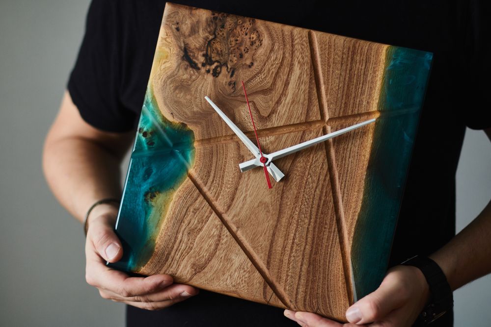 Wooden Resin Clock in Hands