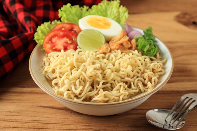 Indomie Rebus Ayam Bawang, Chicken Garlic Soup Instant Noodle Flavour with Boiled Egg