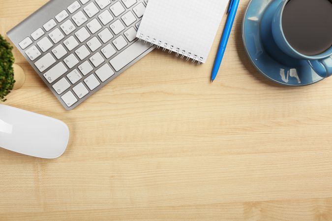 Modern Workspace Flat Lay on Wooden Desk