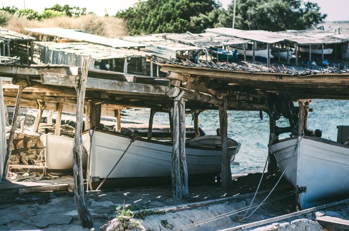 Boats anchored in the pier