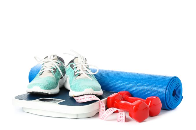 Healthy lifestyle accessories isolated on plain background