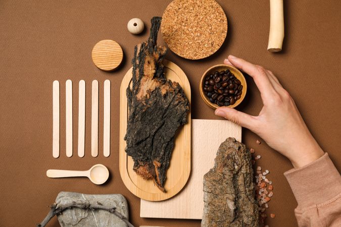 Flat lay of creative moodboard composition, top view