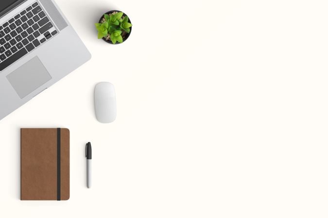 Modern workspace with  copy space on color background