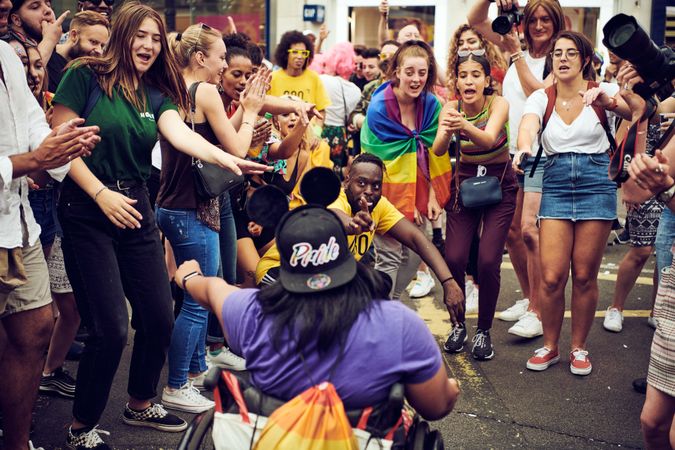 London, England, United Kingdom - July 7th, 2019: Group of people on the street celebrating Pride