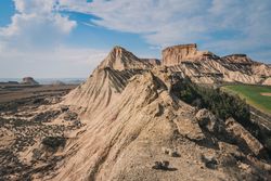 Amazing landscape of rocky desert hills in bright day
