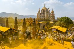 Jejuri, Maharashtra, India - Dec 30, 2024: Palkhi of Lord Khandoba at the famous and beautiful Khandoba temple at Jejuri during the festival of Somvati Amavasya