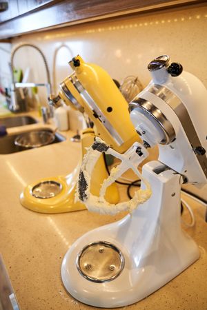 Vintage mixers on kitchen counter