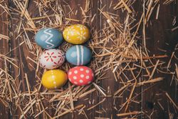 Set of Easter eggs on straw