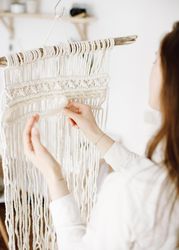 Woman knitting yarn crochet