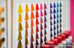 Color swatches for hair dye on wall 5apJK0