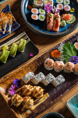 Different types of sushi rolls