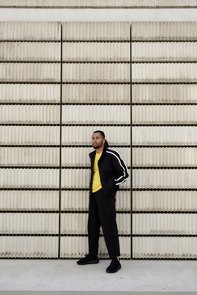 Black male near concrete blocks