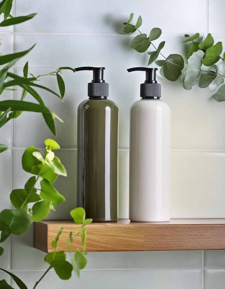 Shampoo bottles in the bathroom