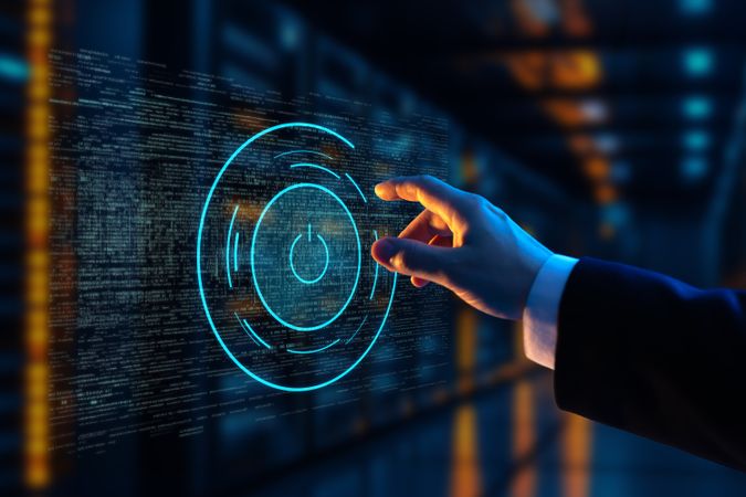 Businessman reaching for startup icon