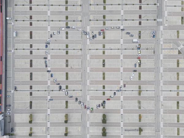 Cars parked in shape of heart