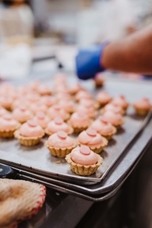Pig shaped pastry on tray