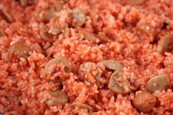 Close Up Texture of Nasi Goreng Merah, Red Fried Rice