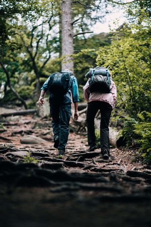 Couple hiking uphill