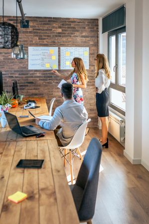 Female manager in a work meeting with her workers