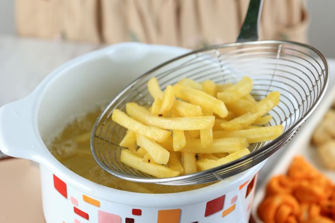 Cooking French Fries at Home, Deep Frying Potato Stick Fast Frozen Food