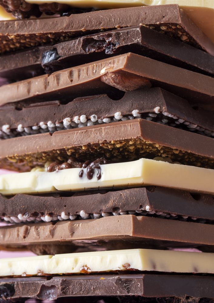 Chocolate bars in a pile, close-up